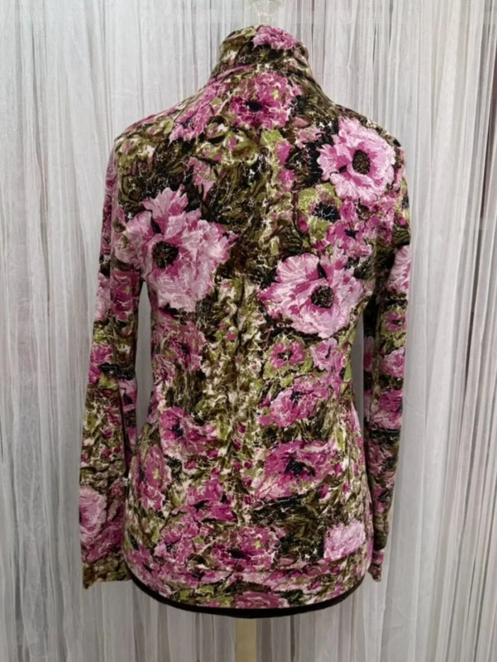 Zenergy By Chico’s Floral Zip Front Jacket Womens 0/Small Rhinestone Zip Stretch - Picture 4 of 15
